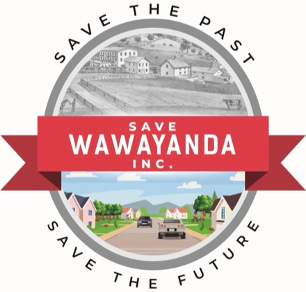 Save Wawayanda Inc. logo, with the motto Save the Past, Save the Future around historic and present-day views of the town